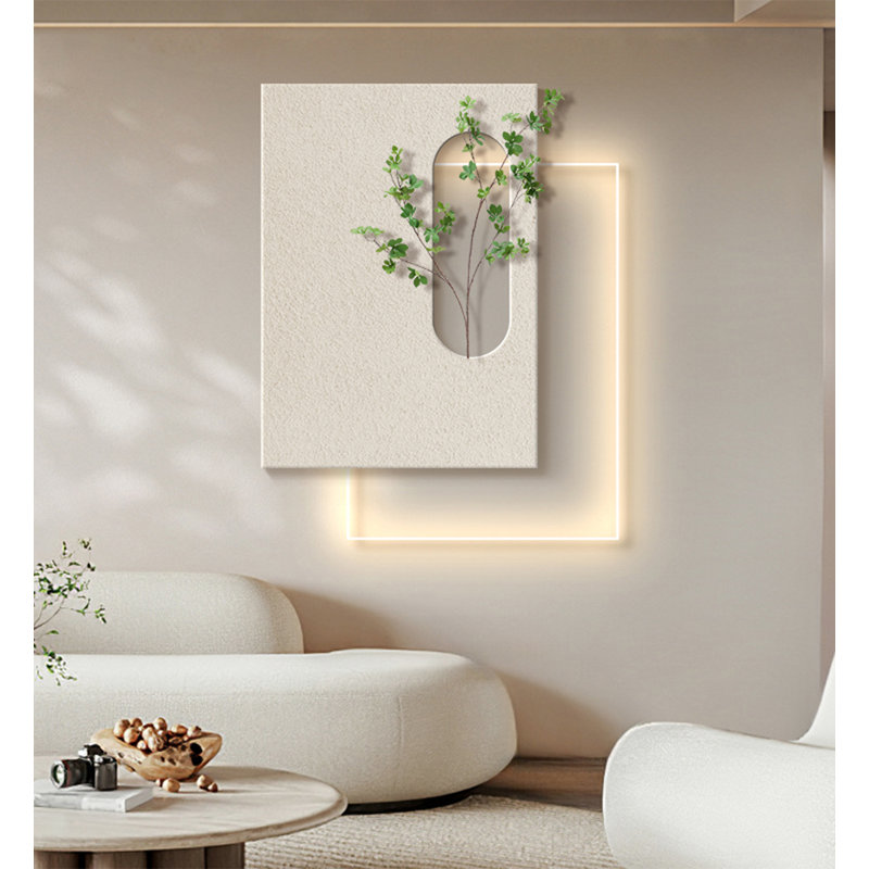 Peinture murale en acrylique Wabi-Sabi, H 21,65 po x l 18,9 po x P 0,79 po, Beige et vert