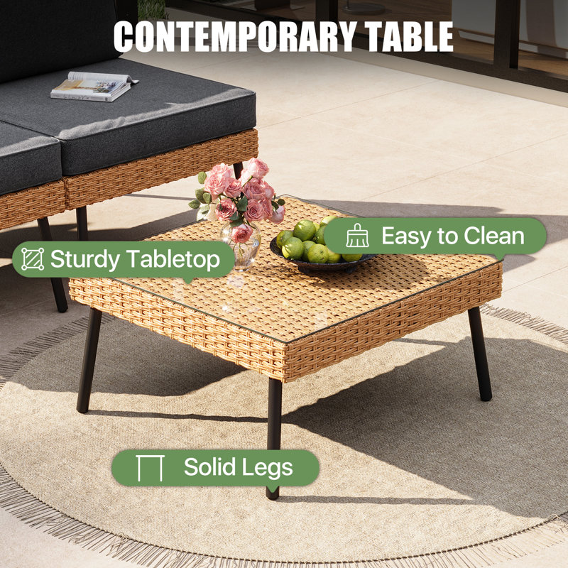 All-Weather 7-Piece Wicker  Modular Patio Conversation Set with Cushions & Coffee Table, Black