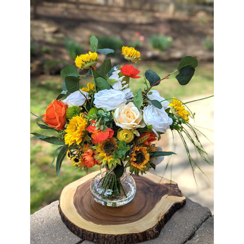 Sunflower and Rose Mixed Arrangement in Vase