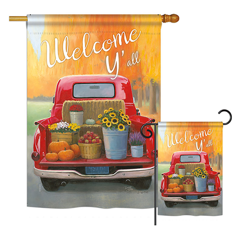 Ensemble de 2 drapeaux en polyester 2 côtés "welcome harvest truck" pour automne et automne