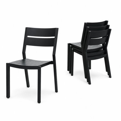  Ensemble de 4 chaises de salle à manger en aluminium empilables en aluminium pour l'extérieur, sans accoudoirs, légères pour terrasse, pelouse, jardin, cour