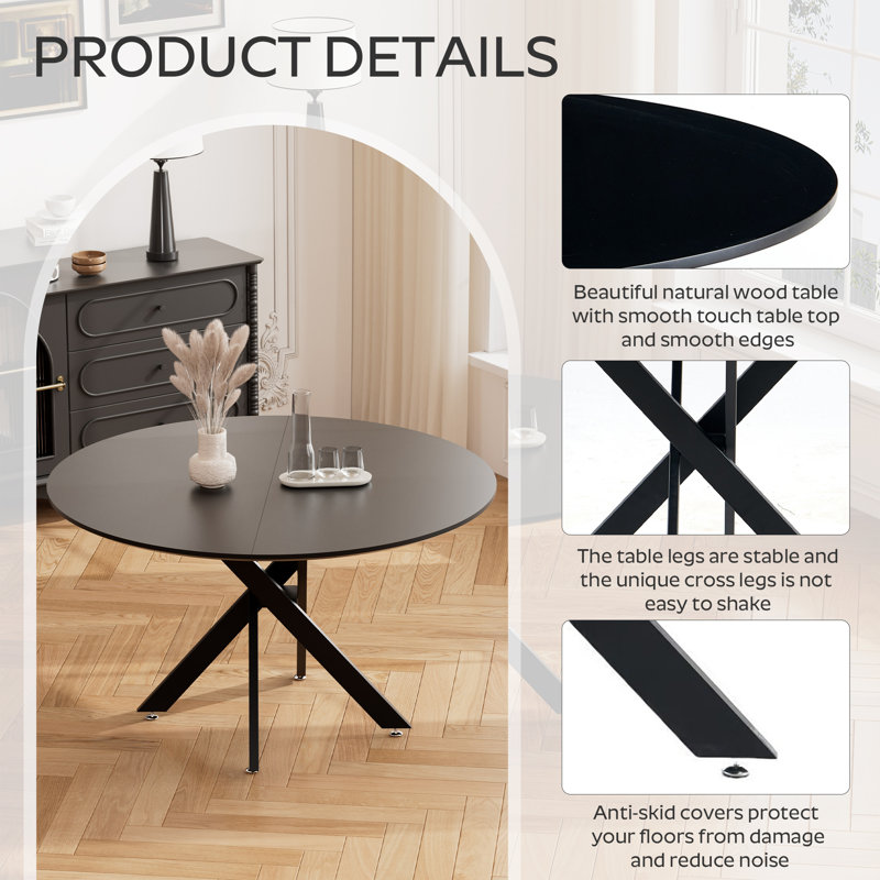 Round Wood Dining Set with Tufted Dining Chair, Black, Yellow