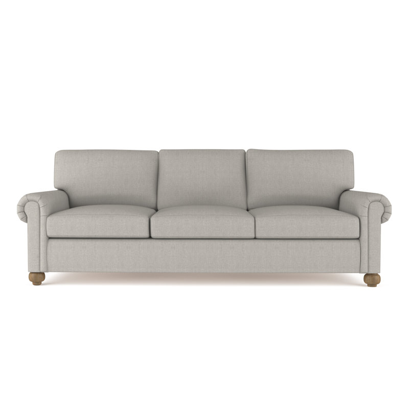 Leroy Rolled Panel-Arm Sofa with Bun Feet, Box Weave Linen Pumice, 36" H x 84" W x 43" D, Dark Brown