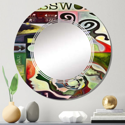 Formes abstraites en vert rouge et noir - Miroir mural transitionnel rond