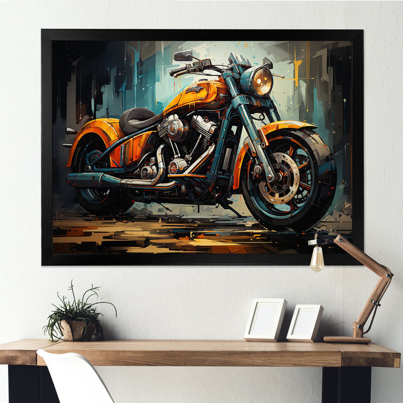 Motocyclette classique jaune et noir I - impressions sur toile de moto, Cadre flottant doré, H 12 po x l 20 po x P 1 po
