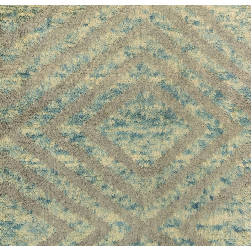 Tapis noué à la main moderne de couleur crème clair et bleu clair, 100% laine, options personnalisées