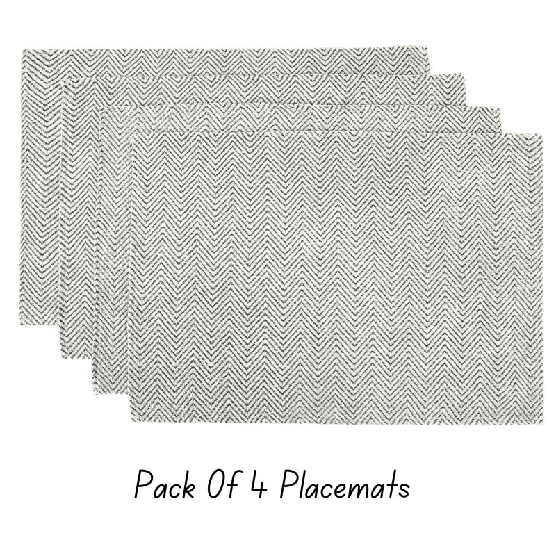 Ensemble de 4 napperons de table de salle à manger | Tapis décoratif à motif zigzag lavable, Noir / blanc