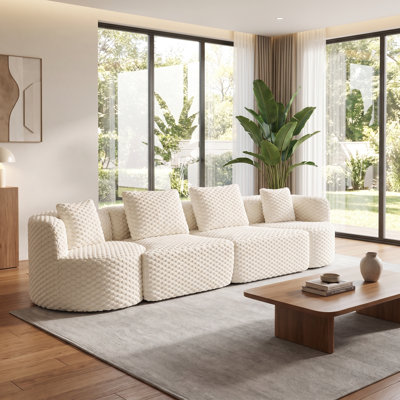 Canapé modulaire surdimensionné 137,8 po avec velours Bubble - Canapé 4 places flexible avec emballage comprimé pour le salon, l’appartement ou le studio
