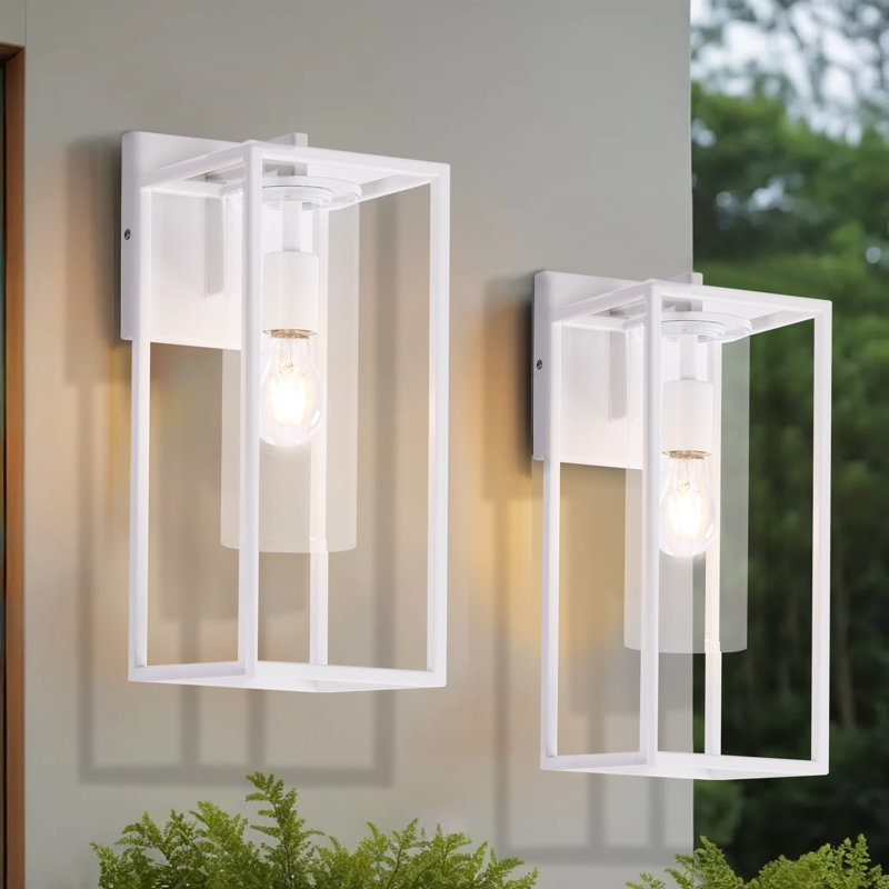 Tiernan Outdoor Wall Lantern, White, 15.75" H x 6.25" W x 8.05" D