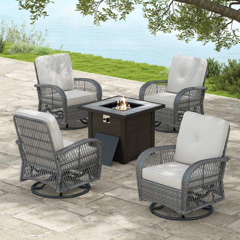 Tucci Premium All-Weather Wicker 4 - Person Patio Conversation Set with Cushions, Gray