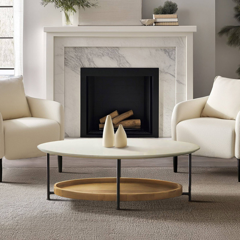 Table basse ovale Beaumont, fini bois blanc et naturel