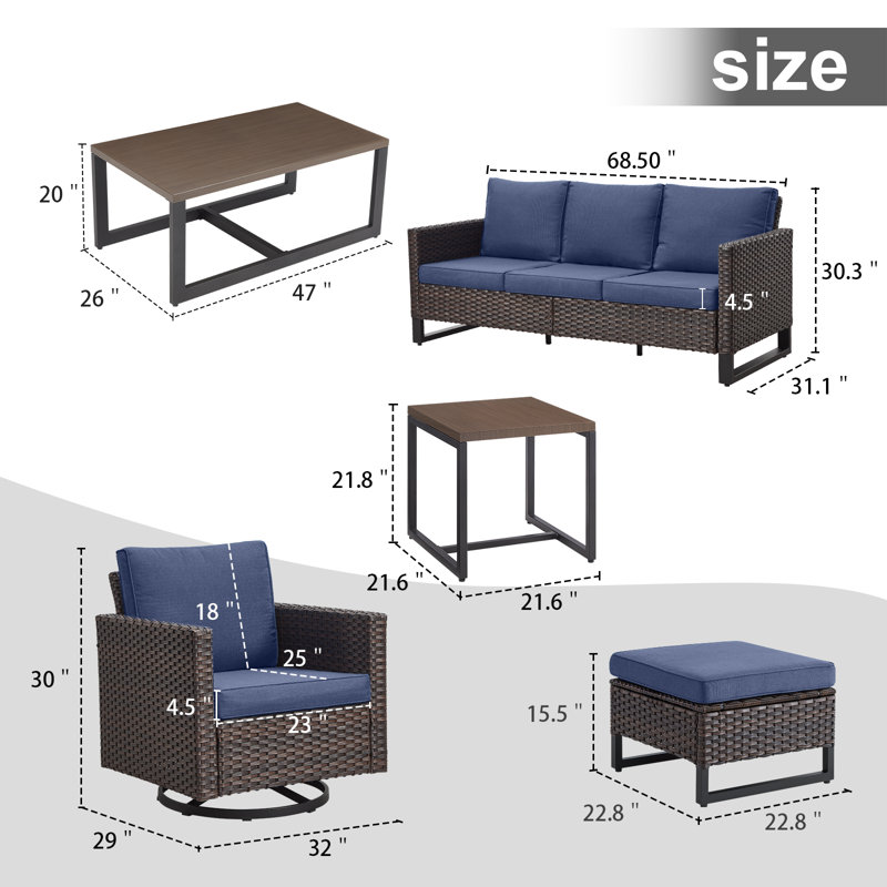 Nazime Vesna 7 Piece Sofa Seating Group with Cushions, Blue, Brown