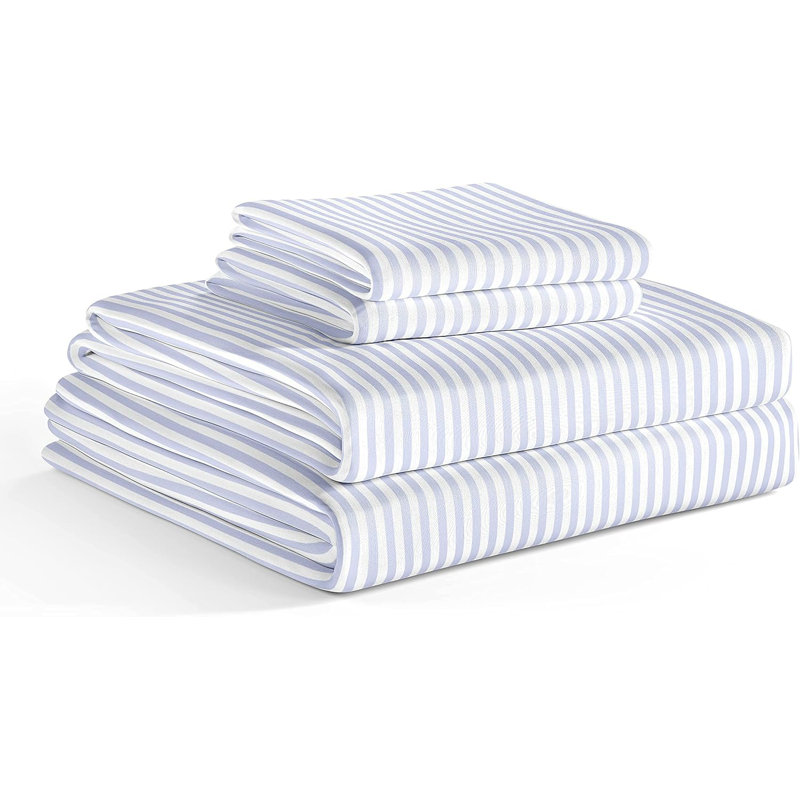 Kids Sheet Set, Soft Microfiber Bedding, Cozy & Breathable, Wrinkle Free Easy Care Bed Sheets, Blue Stripes 
