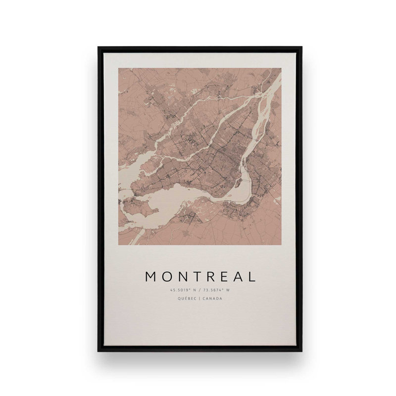 «Montreal Street Map», reproduction d'art sur toile, 12 po x 18 po, Cadre flottant noir satiné