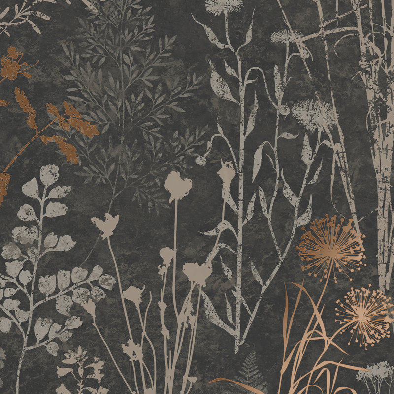 Zen Floral Metallic Wallpaper Double Roll, Black/Copper