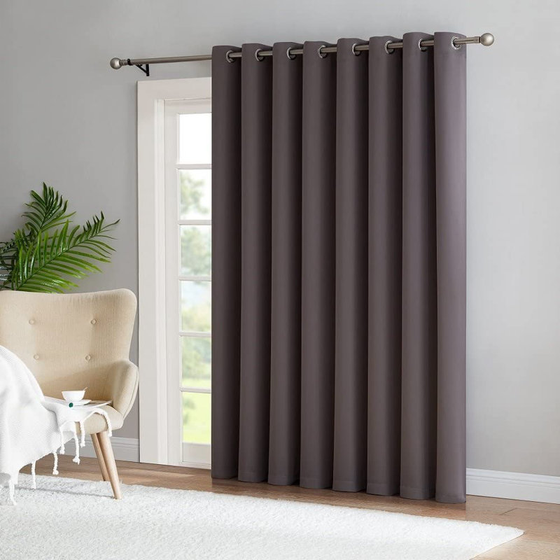 NICOLE PATIOS Extra Wide Solid Room Darkening Curtain Panel, 102" W x 96" L, Charcoal