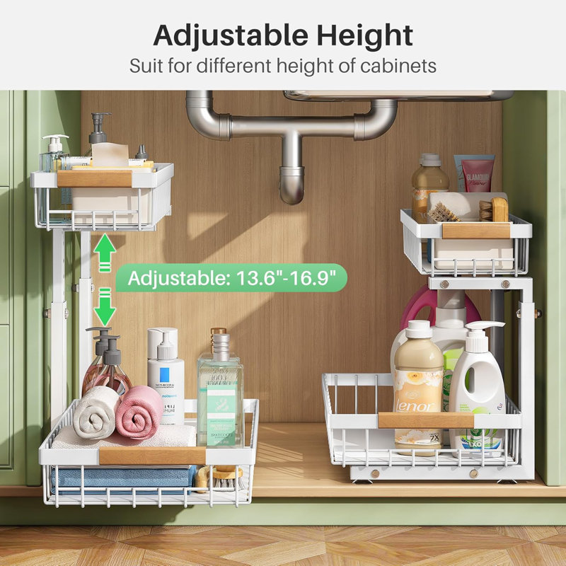 White Expandable Under Sink Organizer with Sliding Shelves