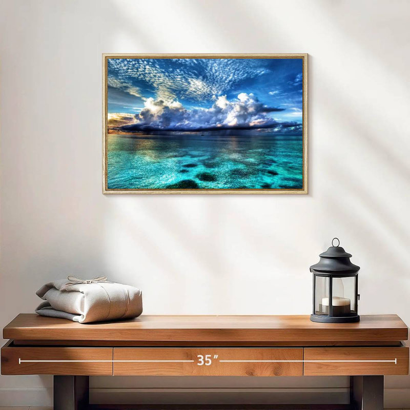 Vue sur l'océan Cozumel, Cadre flottant en bois naturel, 19 po x 13 po