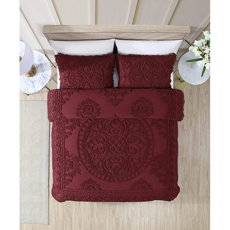 Bedspread, Full Comforter + 2 Standard Shams, Burguundy