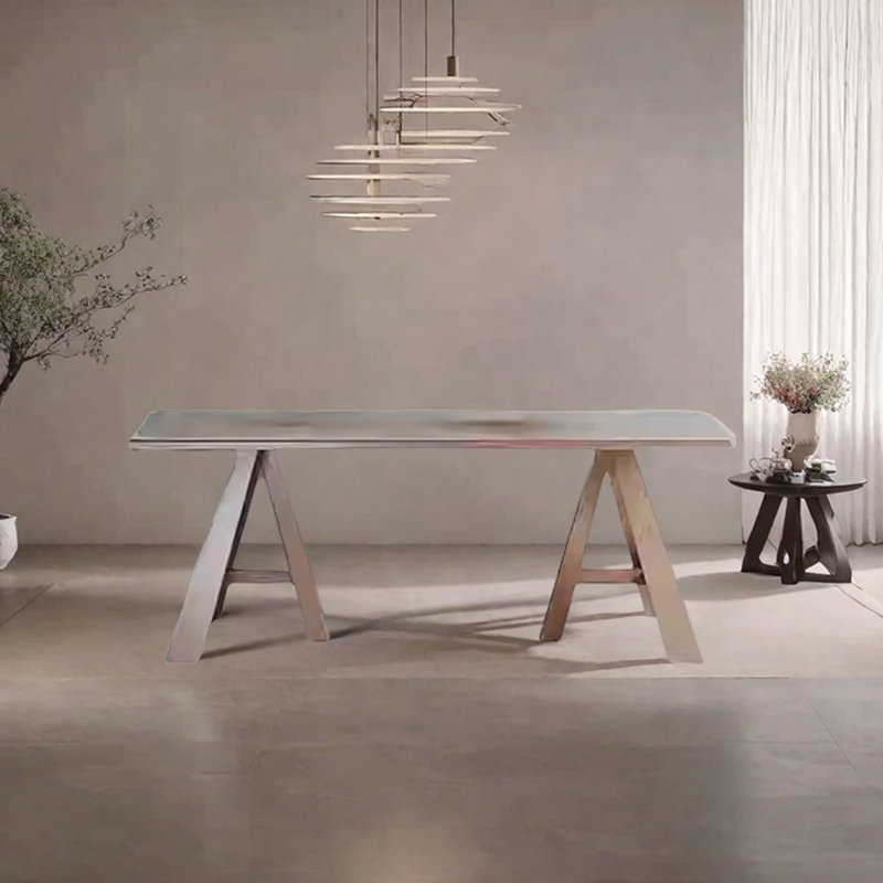Unique solid wood sintered stone dining table, Taupe, 29.53"H x 62.99"L x 31.5"W