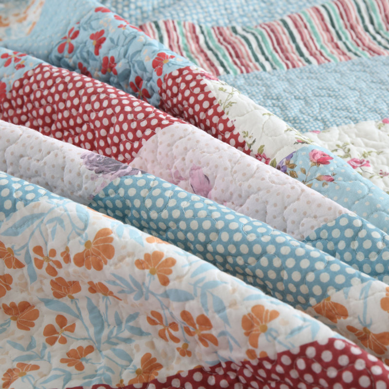 Ensemble de courtepointe imprimée à motif floral 3 pièces 3 pièces BY331, Courtepointe pour très grand lit et 2 taies déco