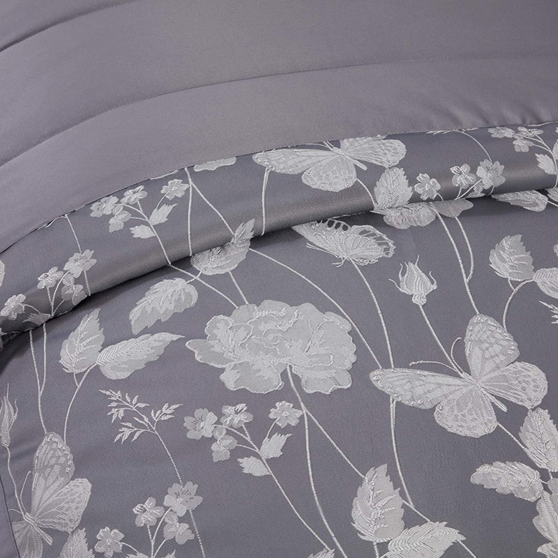 Esmond Polyester Floral Bedspread with Pillow Shams Included, Silver