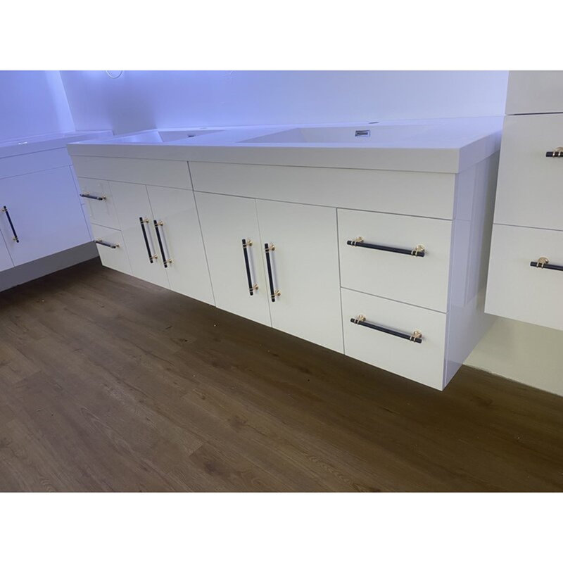 Ensemble de meuble-lavabo double mural 70,5 po Stollings, Blanc, Noir