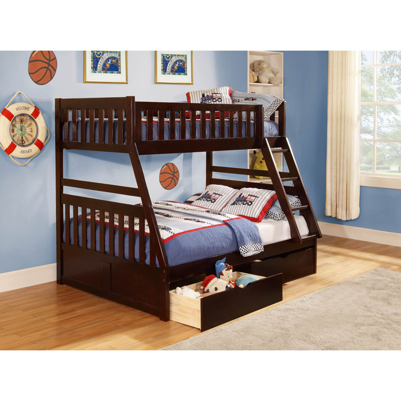 Lit superposé standard en bois massif 2 tiroirs Briyanna, Simple / Double