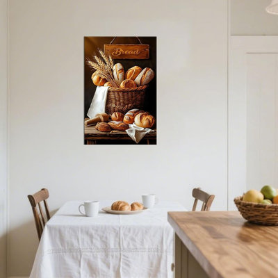 Kitchen Canvas Wall Art Rustic Bread Picture Still Life Wheat Oil Painting Food Poster Artwork Canvas Print For Restaurant Bakery Dining Room Kitchen Home Decor(Kit-02,12"X18")