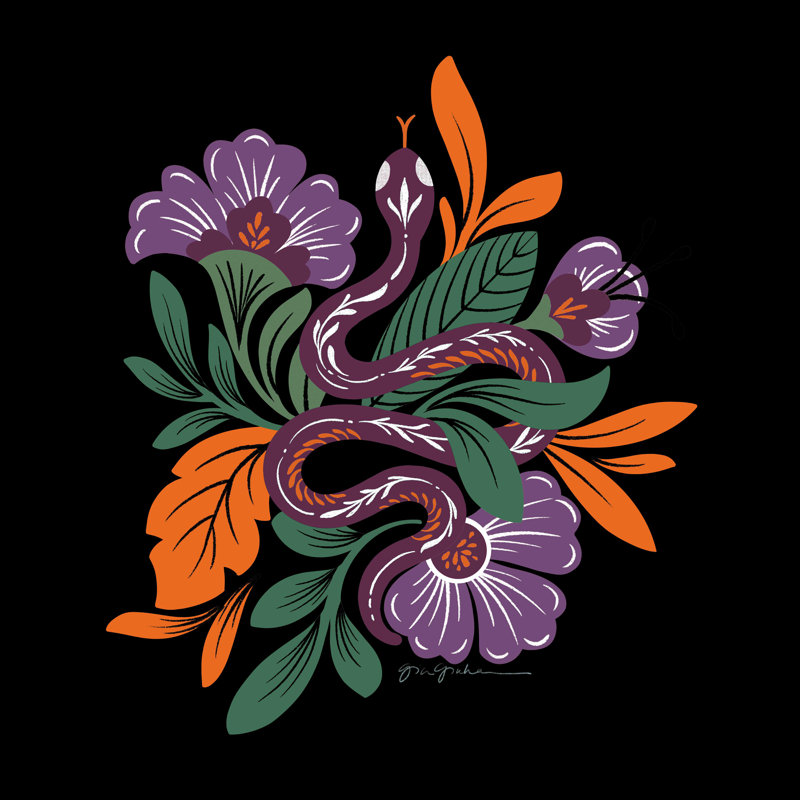 Lush Life III - noir et orange, H 30 po x l 30 po