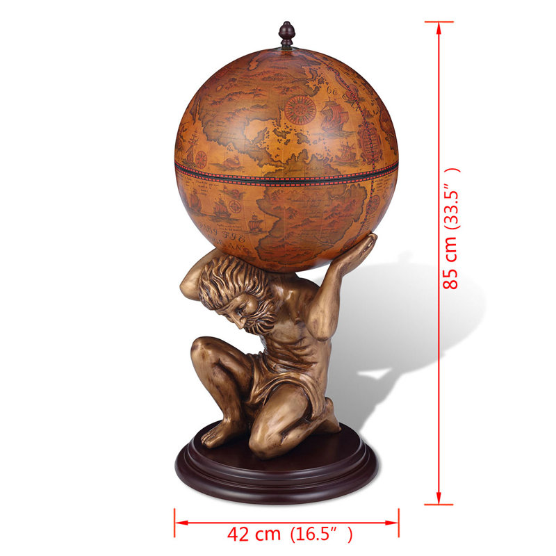 Hillwill Globe Bar Wine Stand Atlas Design 42x42x85 cm
