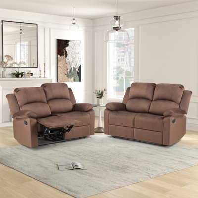 59.1'' Wide Modern Overstuffed Microfiber Manual Reclining Loveseat Sofa with Super Soft Cushion & Pillow Top Arms (Set of 2)