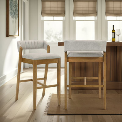 Frison Counter Height Or Bar Height Rubberwood Barstool With Fabric Seat - Set Of 2