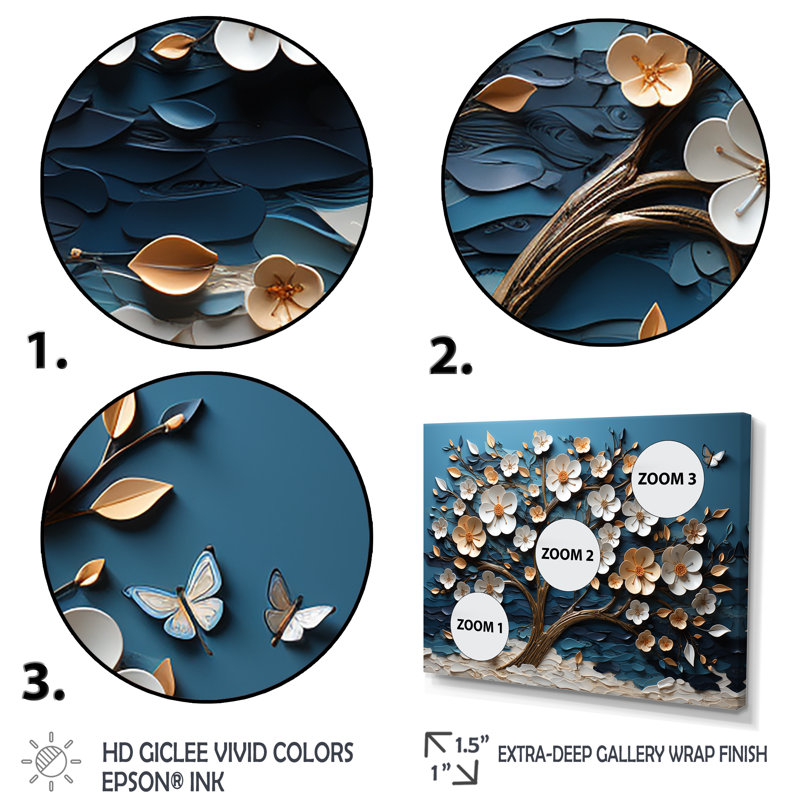 Blue And White Orchid Tree Garden Of Branches II - Tree Wall Art, 24" H x 32" W x 1" D, Black Floater Framed