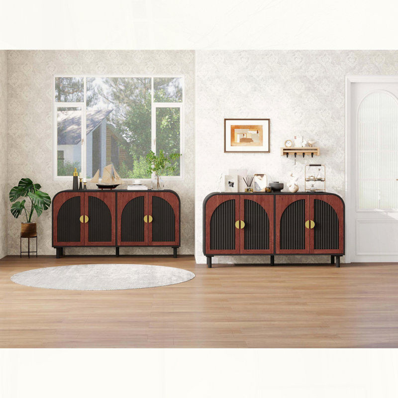 Buffet vintage arqué avec tablettes réglables et charnières à fermeture en douceur