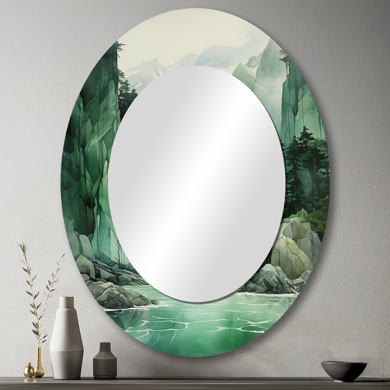 Green 0 Cliff Glacial Symmetry I - Miroir mural ovale Green Country, 43 po x 33 po