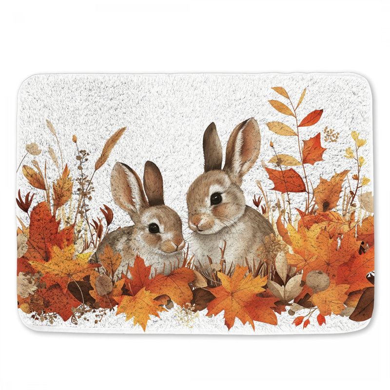 Rabbits Bath Mat Animals Bathroom Decor Rustic, 21"W x 34"L