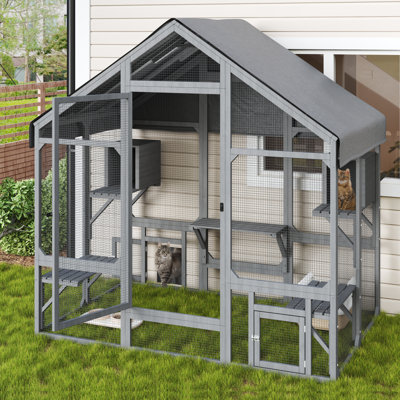 Large Outdoor Cat Catio Enclosure With 7 Tiered Platforms & 2 Premium Resting Boxes