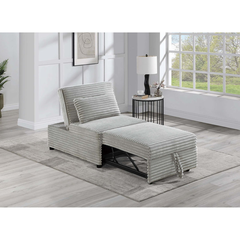 Fauteuil-lit moderne en velours cendré avec siège et coussin, Bois de frêne naturel