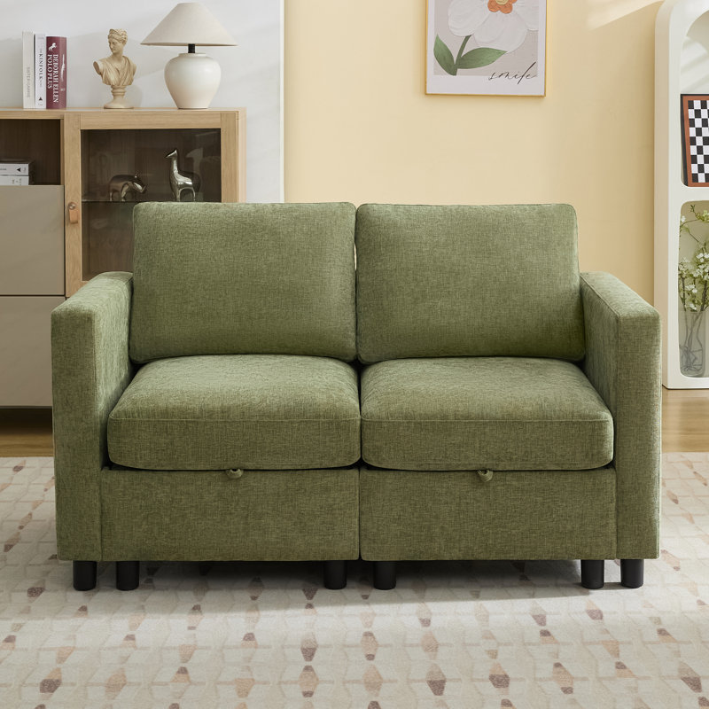 Canapé modulaire avec causeuse 58,3 po avec rangement sous le siège, chenille, Chenille verte