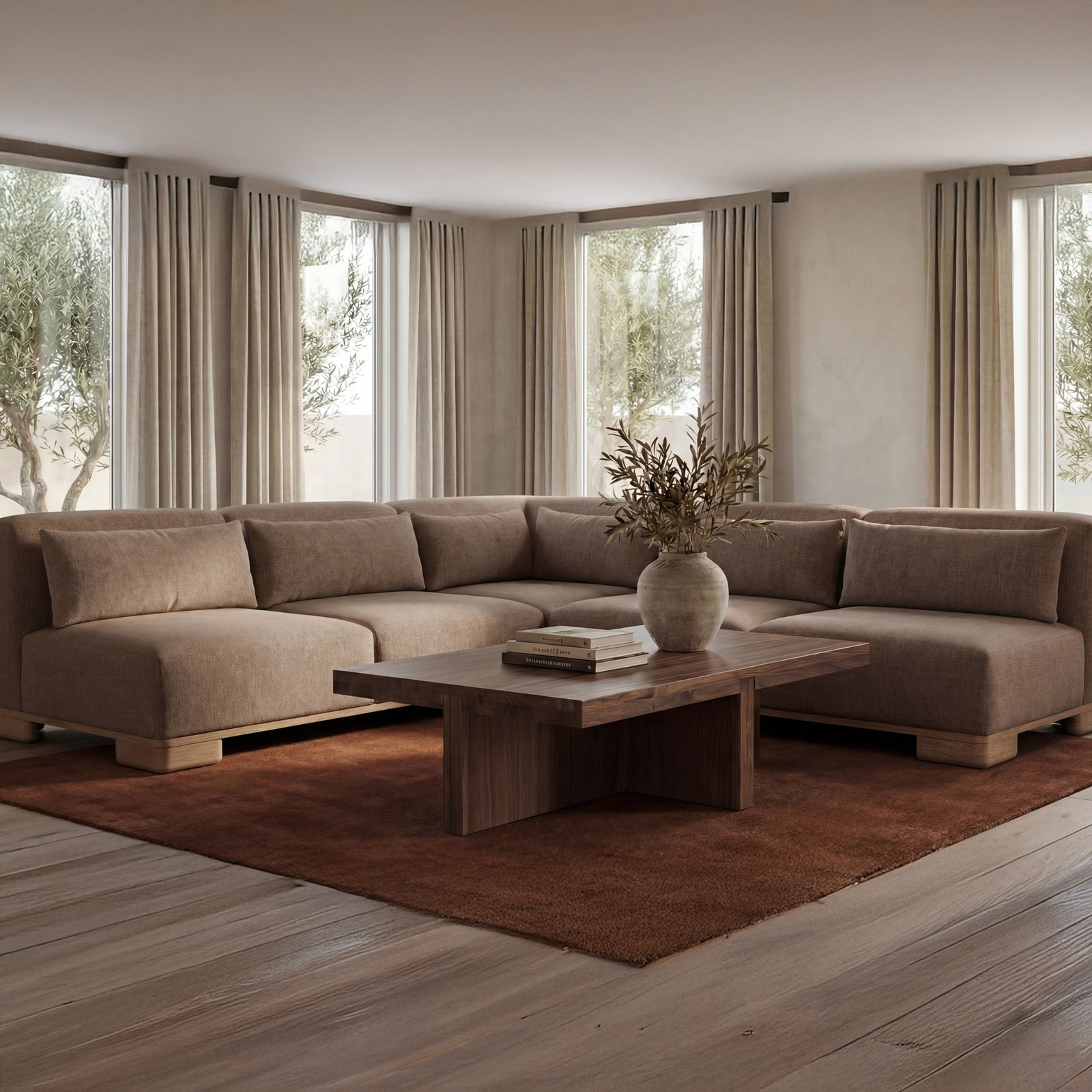 Beau Modular Corner Sectional, 30" H x 110" W x 110" D, Brown