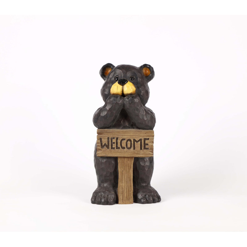  Bear Leans on Welcome Sign Weather Resistant Plastic Animals Garden Sign
