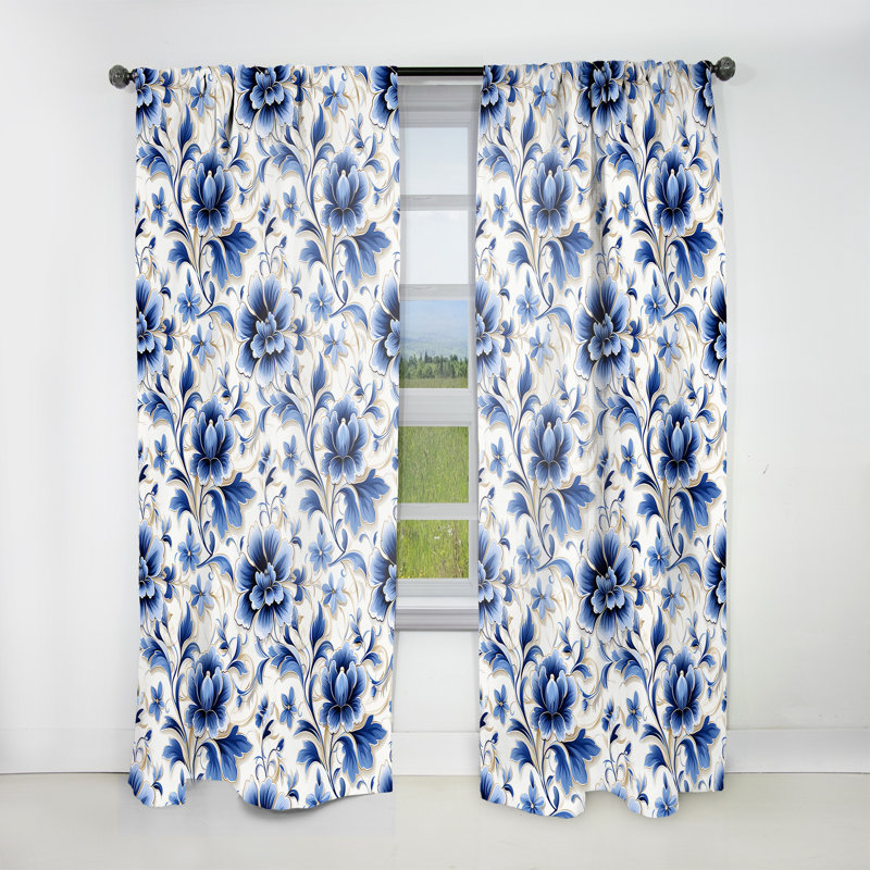 Cobalt Fretwork Ii Victorian Pattern III - Bohemian Velvet Curtain - Room Darkening - 1 panel, 52" W x 108" L