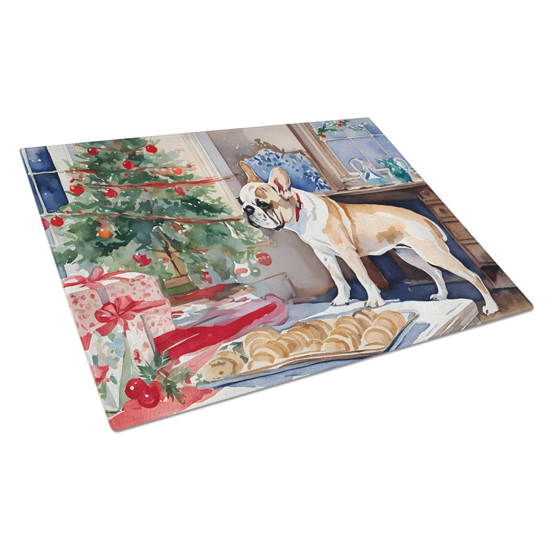 Planche à découper en verre avec bouledogue français