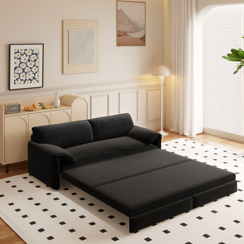 Grand canapé-lit 66 po, canapé-lit convertible 3-en-1 avec rangement latéral, causeuse multifonctionnelle en velours pour le salon, la chambre à coucher, un appartement, un bureau