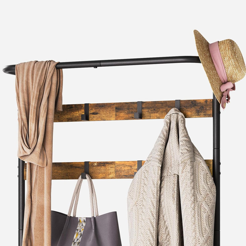 Hall Tree, Coat Rack With Shoe Bench, 4-In-1 Entryway Bench With Storage Shelves, Hanging Rod And 8 Movable Hooks, Hall Tree With Storage Bench For Hallway