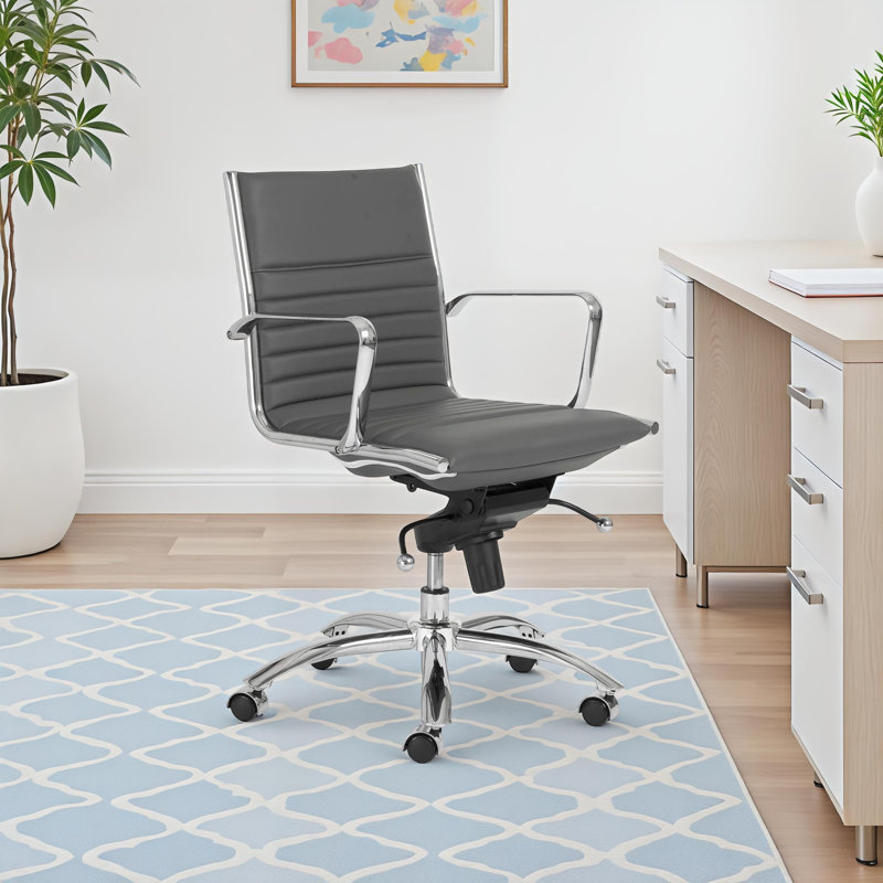 Naida Faux Leather Swivel Task Chair, Yes, Gray Faux Leather