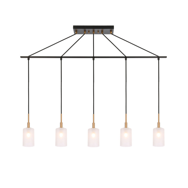 Luminaire suspendu linéaire à 5 lumières pour îlot de cuisine Herr, Chrome / laiton
