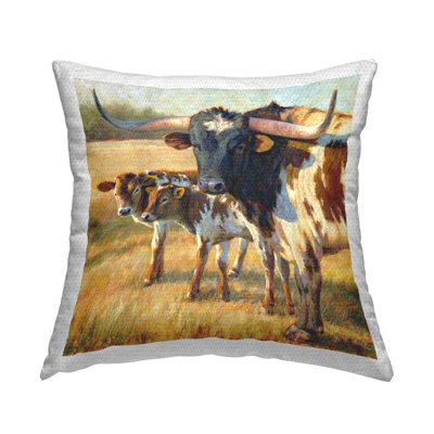 Cattle Family Rural Farmland Outdoor Printed Pillow by Rita Kirkman
