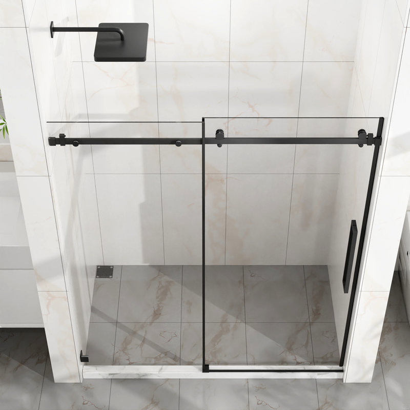60" W X 72" H Sliding Shower Door, Frameless Sleek Glass Shower Door, 1/4" (6Mm) Thick Tempered Clear Glass With Easy-Clean Coating